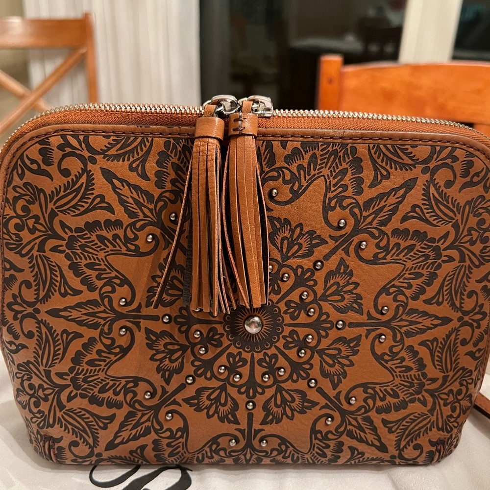 Brighton Ferrara Vela Domed Leather Crossbody Handbag in Dark Sienna